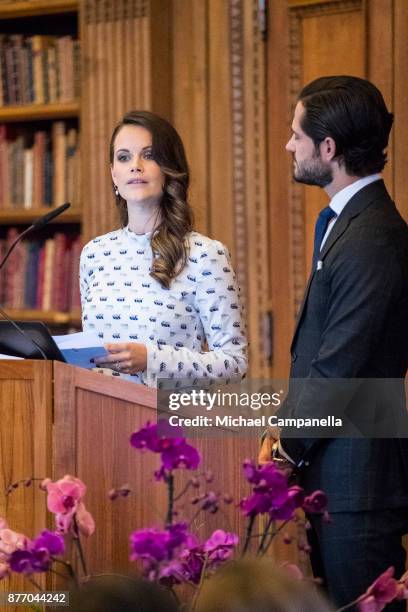 Princess Sofia of Sweden and Prince Carl Phillip of Sweden attend a symposium on "Dyslexialand" at the Royal Palace on November 21, 2017 in...