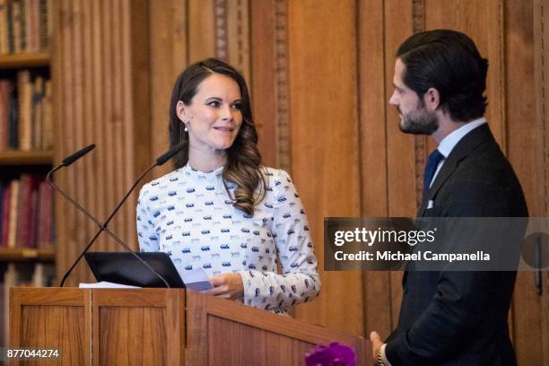 Princess Sofia of Sweden and Prince Carl Phillip of Sweden attend a symposium on "Dyslexialand" at the Royal Palace on November 21, 2017 in...