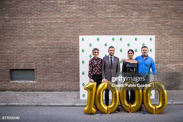 Anna Simon, Frank Blanco, Cristina Pedroche and Miki Nadal attend the 'Zapeando' 1000 programmes press conference at 'Atresmedia' studios on November...