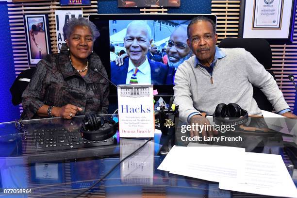 SiriusXM host Joe Madison , The Black Eagle, interviews former DNC Chair Donna Brazile live at SiriusXM Studios on November 21, 2017 in Washington,...