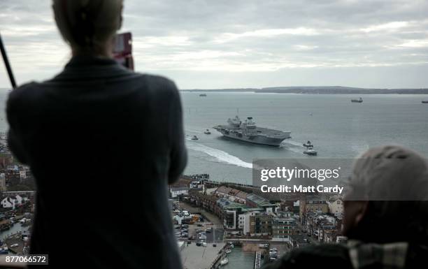 Queen Elizabeth sails into her home port of Portsmouth Naval Base following sea trials and ahead of being formally commissioned into the Royal Navy...