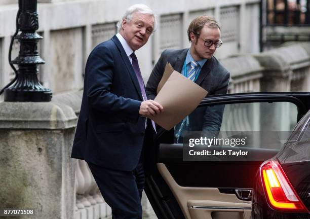 Brexit Secretary David Davis leaves Downing Street on November 21, 2017 in London, England. Sinn Fein and DUP leaders meet with British Prime...