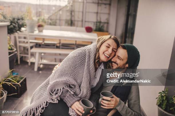 romantic date on our rooftop garden - coffee on patio stock pictures, royalty-free photos & images