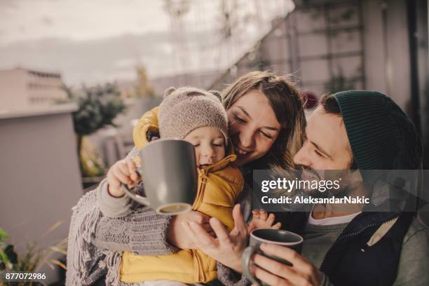 beautiful autumn day on our rooftop - tea family stock pictures, royalty-free photos & images