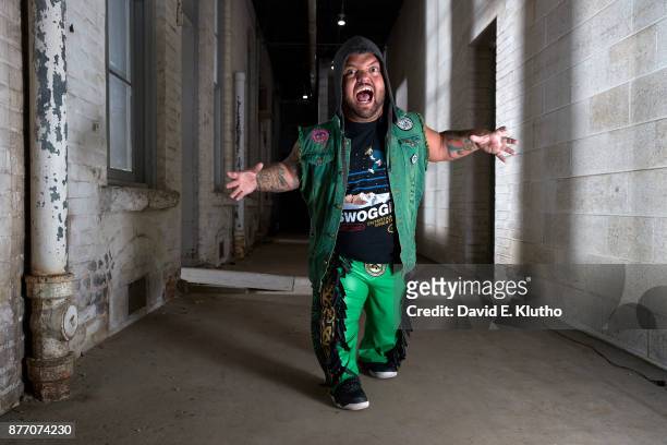 Little Person Dwarf Midget Wrestling Micro Wrestling Wrestling: Portrait of Dylan Postl posing during photo shoot. Postl, a little person who has...