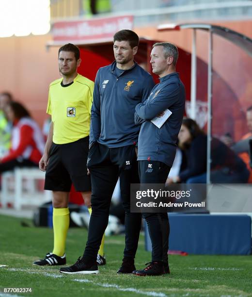 Steven Gerrard manager of Liverpool U19's with Neil Critchley during the UEFA Champions League group E match between Sevilla FC U19 and Liverpool FC...