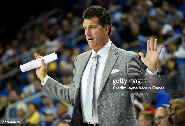 Head coach Steve Alford of the UCLA Bruins during the game against the South Carolina State Bulldogs at Pauley Pavilion on November 17, 2017 in Los...