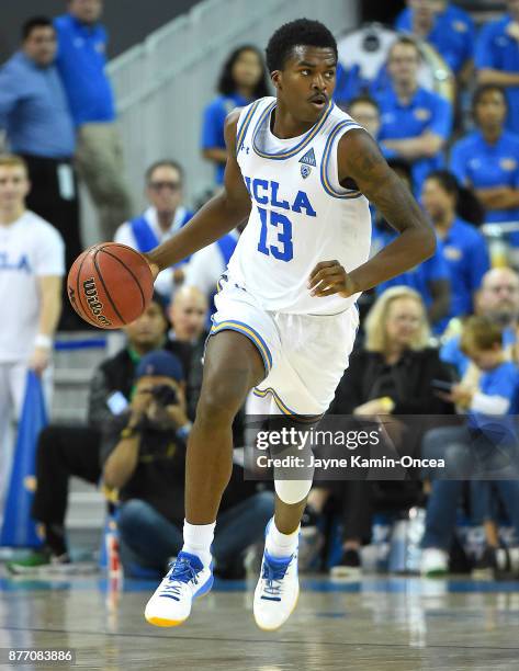 Kris Wilkes of the UCLA Bruins takes the ball down court during the game against the South Carolina State Bulldogs at Pauley Pavilion on November 17,...