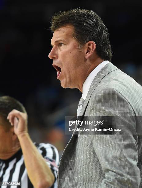 Head coach Steve Alford of the UCLA Bruins during the game against the South Carolina State Bulldogs at Pauley Pavilion on November 17, 2017 in Los...
