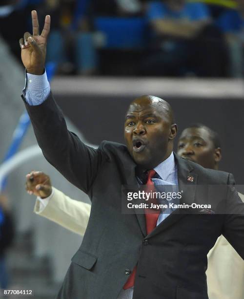 Head coach Murray Garvin of the South Carolina State Bulldogs during the game against the UCLA Bruins at Pauley Pavilion on November 17, 2017 in Los...