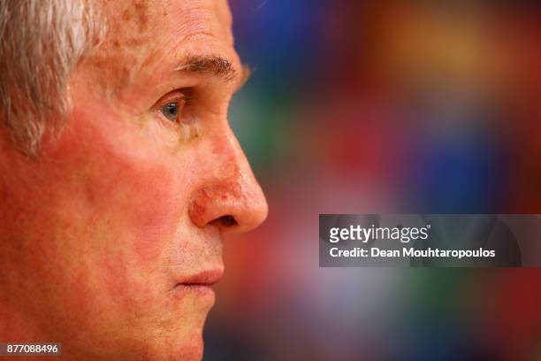 Bayern Munich Head Coach / Manager, Jupp Heynckes speaks to the media during the Press Conference held at the Constant Vanden Stock Stadium on...