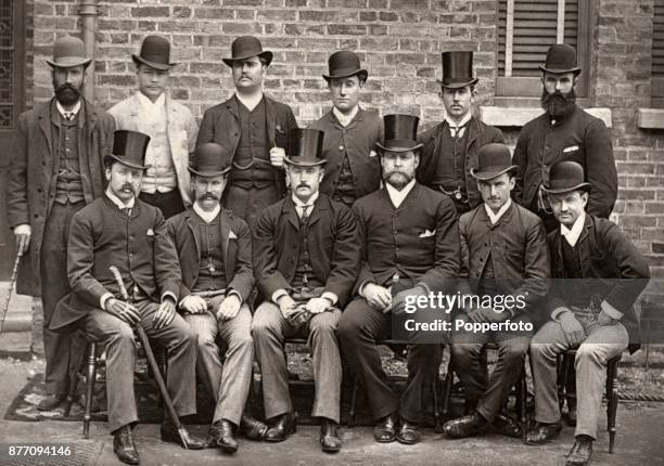 The Australia cricket team in London, circa 1888. Left to right, back row: Jack Blackham, Jack Worrall, Affie Jarvis, Harry Trott, Charlie Turner and...