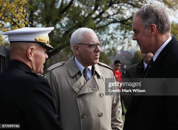 Interior Secretary Ryan Zinke , and Marine Corps Commandant Gen. Robert Neller talk with philanthropist David Rubenstein, co-CEO of the Carlyle...