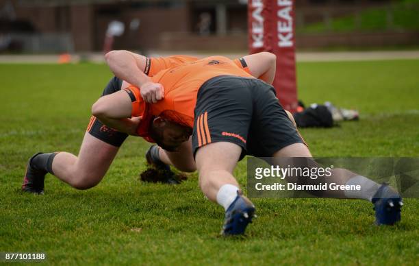 Limerick , Ireland - 21 November 2017; Brian Scott, left, and Liam O'Connor of Munster during Munster Rugby Squad Training at the University of...