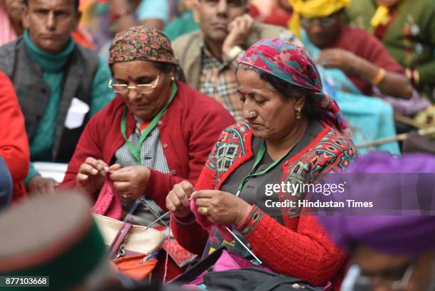 Farmers from across the country holding a demonstration in support of their various long pending demands at Jantar Mantar on November 21, 2017 in New...