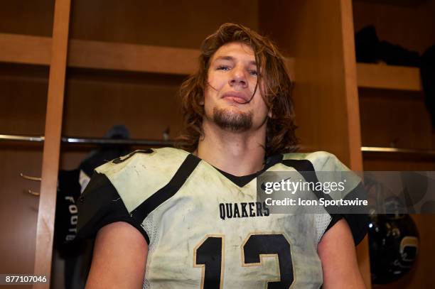 Quaker Valley senior Ricky Guss emotionally reflects in the locker room after winning the Western Pennsylvania Interscholastic Athletic League AAA...