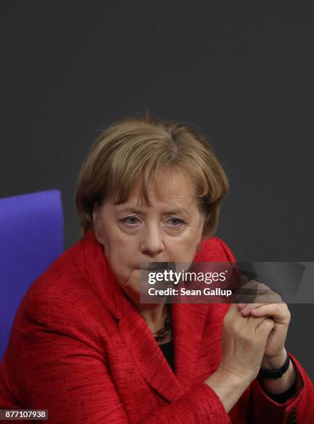 German Chancellor and leader of the German Christian Democrats Angela Merkel attends the first Bundestag session since the collapse of government...