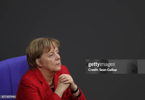 German Chancellor and leader of the German Christian Democrats Angela Merkel attends the first Bundestag session since the collapse of government...