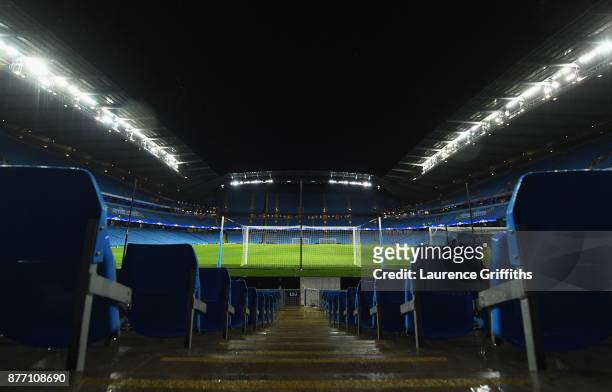 General view inside the stadium prior to the UEFA Champions League group F match between Manchester City and Feyenoord at Etihad Stadium on November...