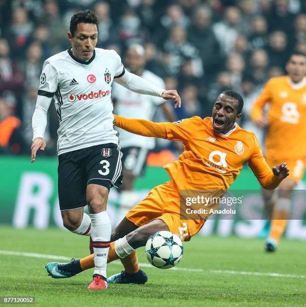 Adriano of Besiktas in action against Ricardo of Porto during the UEFA Champions League Group G soccer match between Besiktas and Porto at the...