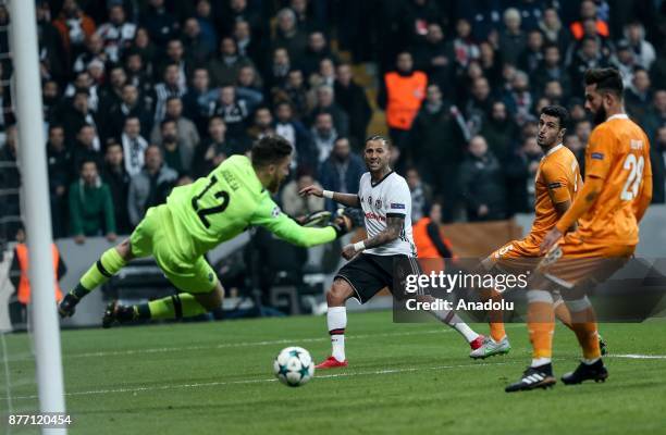 Ricardo Quaresma of Besiktas in action against goal keeper Jose Sa of Porto during the UEFA Champions League Group G soccer match between Besiktas...