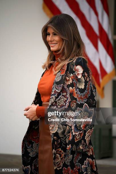 First lady Melania Trump attends the pardoning ceremony for the National Thanksgiving Turkey in the Rose Garden at the White House November 21, 2017...