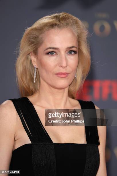 Actress Gillian Anderson attends the World Premiere of season 2 of Netflix "The Crown" at Odeon Leicester Square on November 21, 2017 in London,...