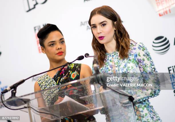 Actresses Tessa Thompson and Lily Collins announce the nominees for the 2018 Spirit awards during the 2018 Film Independent Spirit Awards Nominations...