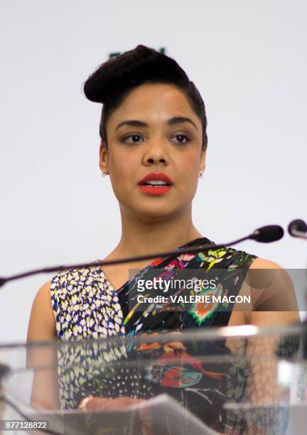 Actress Tessa Thompson announces the nominees for the 2018 Spirit Awards during the 2018 Film Independent Spirit Awards Nominations Announcement...