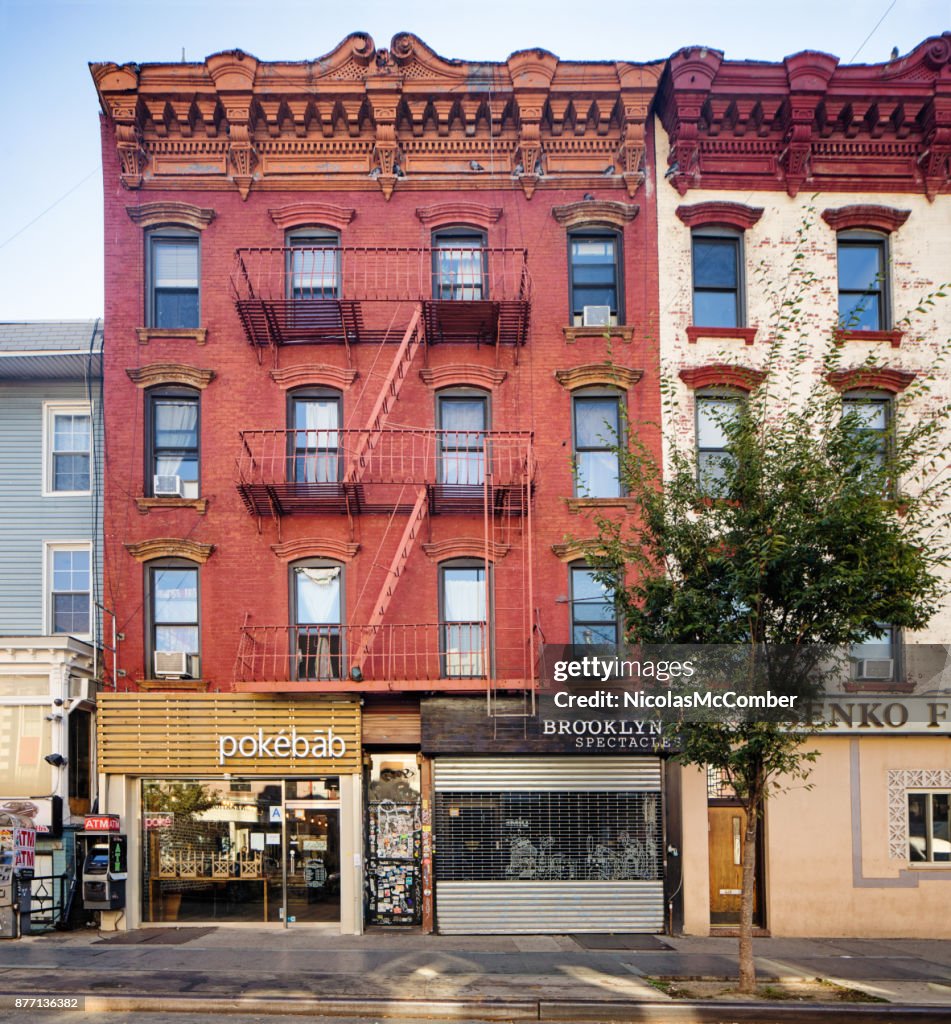 Williamsburg Brooklyn Apartment buildings with street level restaurants and shops