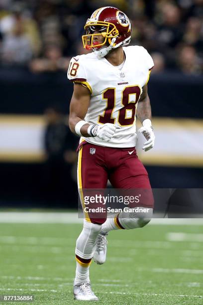 Josh Doctson of the Washington Redskins runs to the line of scrimage during a NFL game against the New Orleans Saints at the Mercedes-Benz Superdome...
