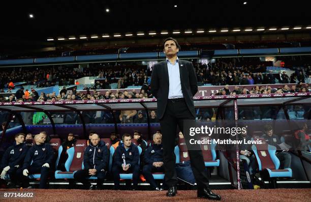 Chris Coleman, manager of Sunderland looks on from the dug out during the Sky Bet Championship match between Aston Villa and Sunderland at Villa Park...