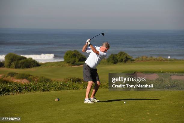 John Taylor, Captain of Leigh Golf Club plays his first shot on the 15th tee during Day One of the SkyCaddie PGA Pro-Captain Challenge Grand Final at...