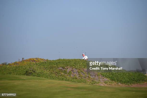 John Taylor, Captain of Leigh Golf Club plays out of the rough on the 18th fairway during Day One of the SkyCaddie PGA Pro-Captain Challenge Grand...