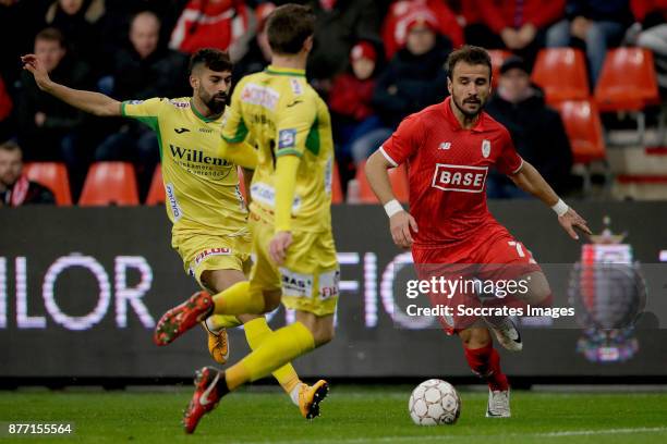 Nicolas Lombaerts of KV Oostende, Orlando Sa of Standard Luik during the Belgium Pro League match between Standard Luik v KV Oostende at the Stade...