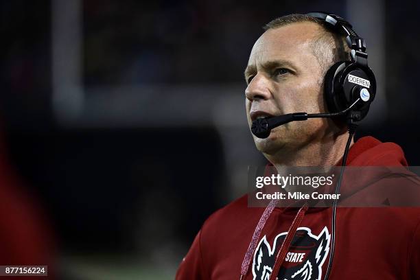 Head coach Dave Doeren of the North Carolina State Wolfpack looks on during the Wolfpack's football game against the Wake Forest Demon Deacons at...