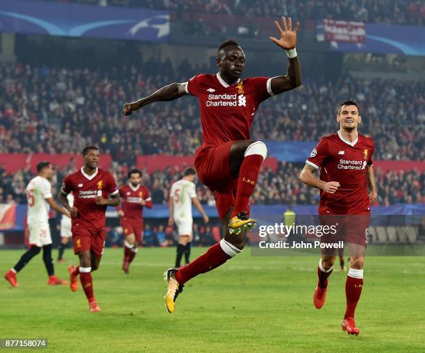 Sadio Mane of Liverpool celebrates after scoring the second goal during the UEFA Champions League group E match between Sevilla FC and Liverpool FC...