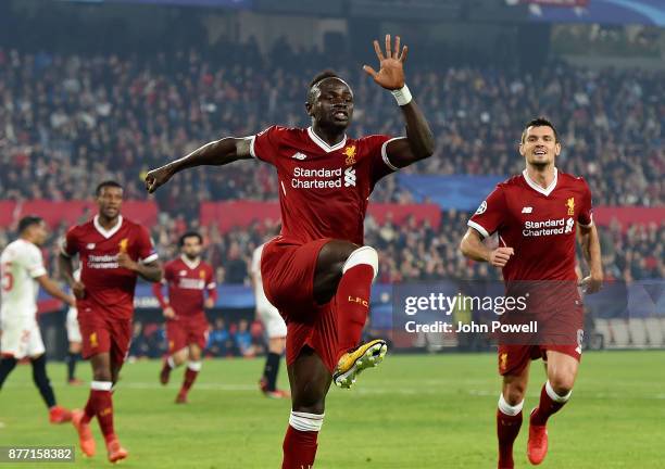 Sadio Mane of Liverpool celebrates after scoring the second goal during the UEFA Champions League group E match between Sevilla FC and Liverpool FC...