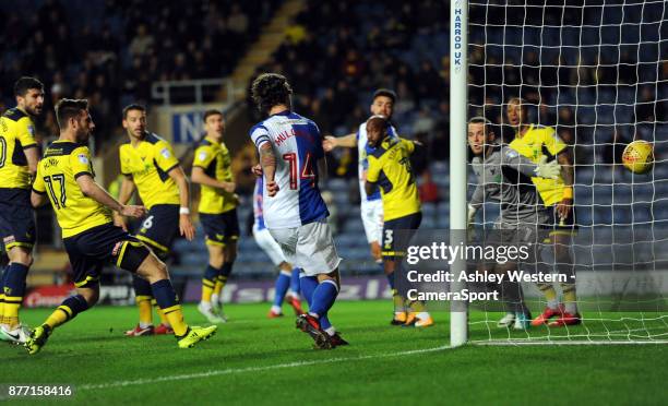 Blackburn Rovers' Charlie Mulgrew scores the opening goal during the Sky Bet League One match between Oxford United and Blackburn Rovers at Kassam...