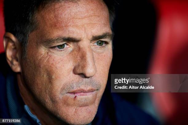 Head coach Eduardo Berizzo of Sevilla FC looks on prior to the start the UEFA Champions League group E match between Sevilla FC and Liverpool FC at...
