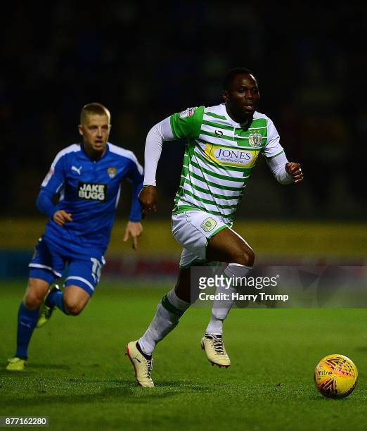 Francois Zoko of Yeovil Town makes a break with the ball during the Sky Bet League Two match between Yeovil Town and Notts County at Huish Park on...