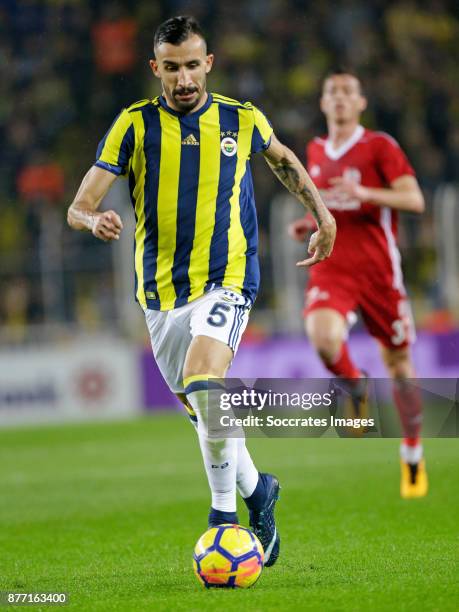 Mehmet Topal of Fenerbahce during the Turkish Super lig match between Fenerbahce v Sivasspor at the Sukru Saracoglustadion on November 19, 2017 in...