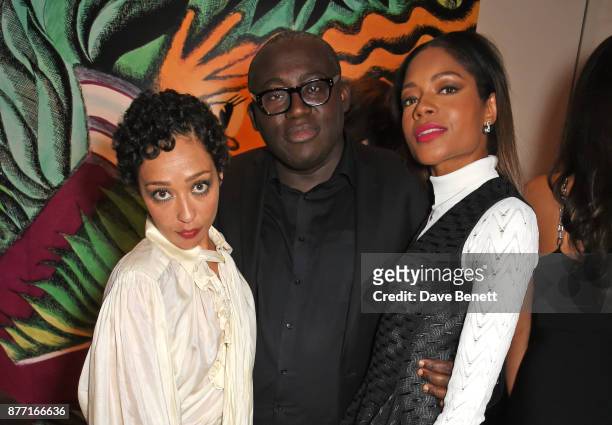 Ruth Negga, Edward Enninful and Naomie Harris attend Louis Vuittons Celebration of GingerNutz in Vogue's December Issue on November 21, 2017 in...