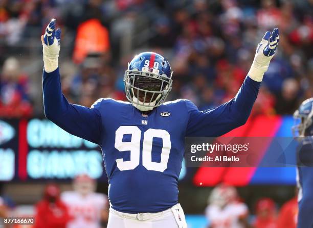 Jason Pierre-Paul of the New York Giants in action against the Kansas City Chiefs during their game at MetLife Stadium on November 19, 2017 in East...