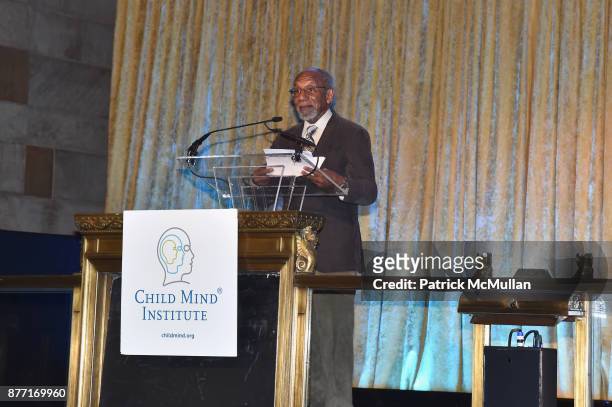 Dr. Felton Earls speaks onstage at the Child Mind Institute 2017 Child Advocacy Award Dinner at Cipriani 42nd Street on November 20, 2017 in New York...
