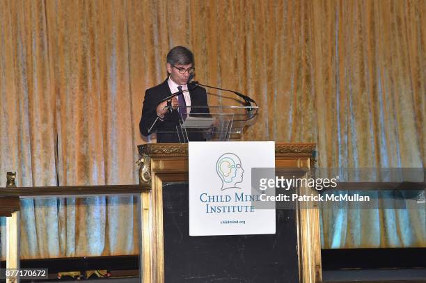 George Stephanopoulos speaks onstage at the Child Mind Institute 2017 Child Advocacy Award Dinner at Cipriani 42nd Street on November 20, 2017 in New...