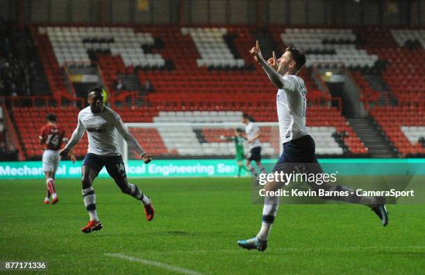 Preston North End's Paul Gallagher celebrates scoring his sides first goal during the Sky Bet Championship match between Bristol City and Preston...