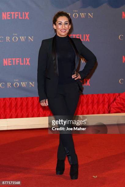 Saira Khan attends the World Premiere of season 2 of Netflix "The Crown" at Odeon Leicester Square on November 21, 2017 in London, England.