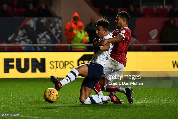 Callum Robinson of Preston North End scores his side's second goal during the Sky Bet Championship match between Bristol City and Preston North End...