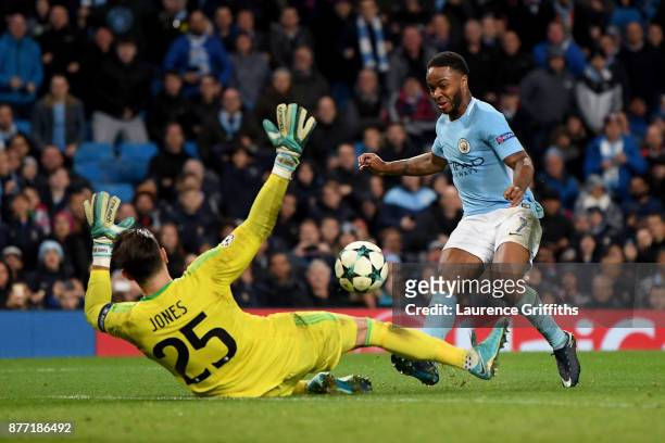 Raheem Sterling of Manchester City scores his sides first goal during the UEFA Champions League group F match between Manchester City and Feyenoord...